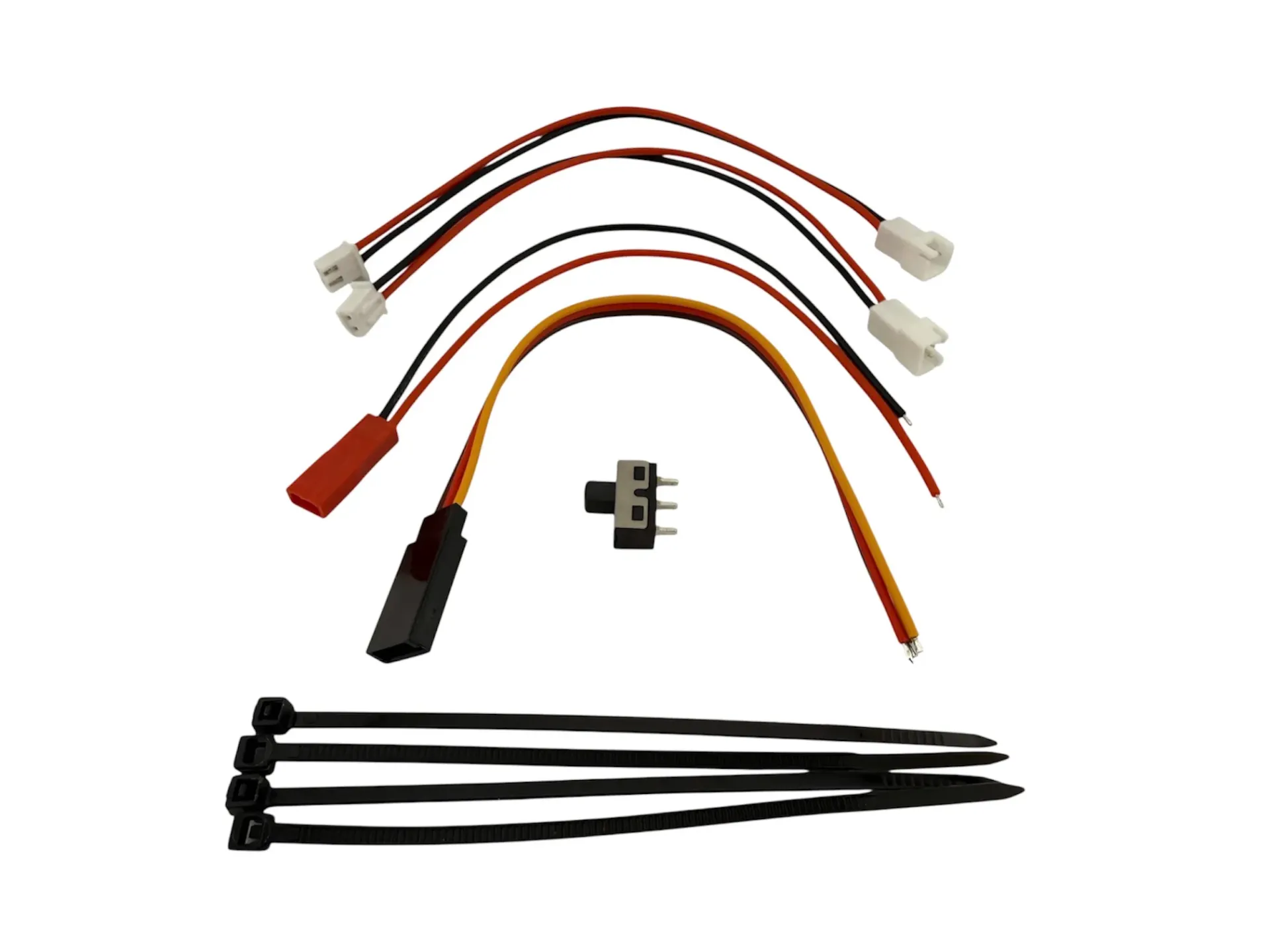 [C-E-WireConnSZ] Switch, Zip Ties, Connectors (Motor, Battery, and Servo)